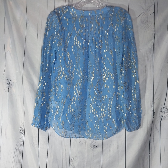 Lilly Pulitzer Colby True Blue Gold Dot Jacquard Metallic Blouse Top Size XXS - Picture 6 of 10